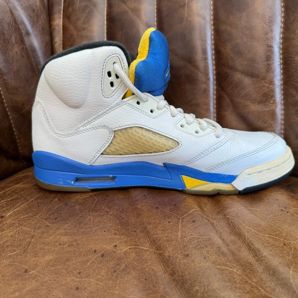 Jordan 5 Retro Laney White Blue Yellow‎ 440888-189 Boys Size 7Y Mens 7 2013